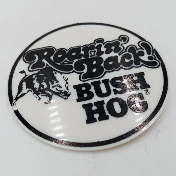 Bush Hog Pinback Button Roarin Back Vintage Advertising Promo Razorback Mower - Picture 4 of 5